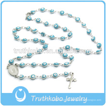 Collar de perlas de joyería azul navideña de plástico espíritu espíritu eves con cruz de lado cruzado de Jesús